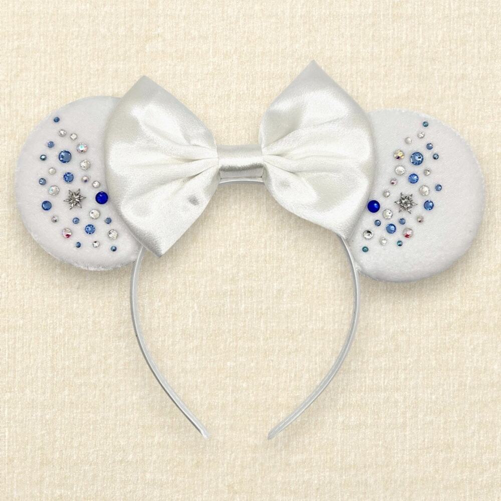 White Velvet Rhinestone Snowflake Minnie Ears | Disney-Inspired Winter Ears